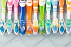 Line of toothbrushes