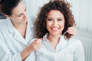 Woman at dentist for dental implants